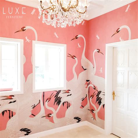 gucci textile and wallpaper 'heron' print wallpaper|Gucci pink heron wallpaper.